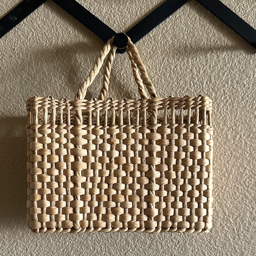 Tan Woven Basket Bag